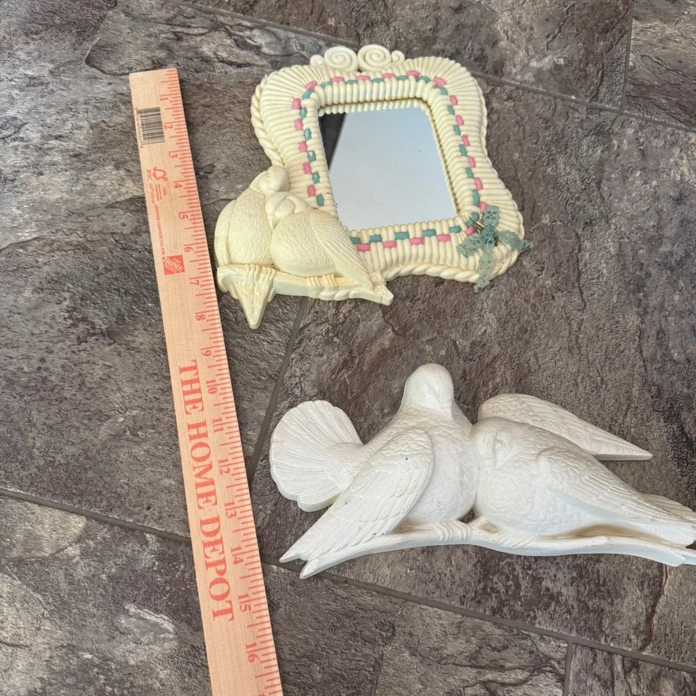 Vintage Cottagecore Coquette Homco Love Birds Wall Decor Set Dove Mirror 1980s